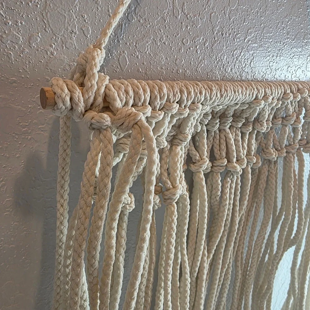 Boho Macrame Wall‎ Hanging Tapestry Natural Cotton Rope Wood Dowel Boho Chic
